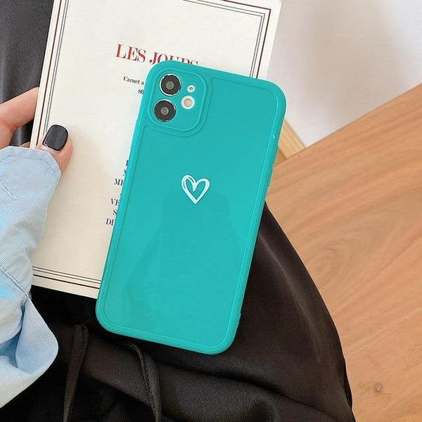Aqua Glossy Love Heart iPhone Case - VoxxCase