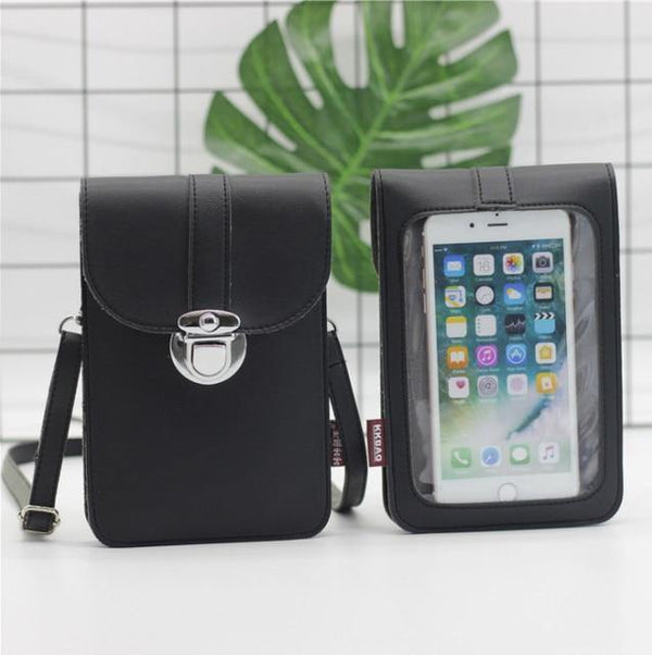 Black Leather Phone Bag + Wallet Pouch - VoxxCase