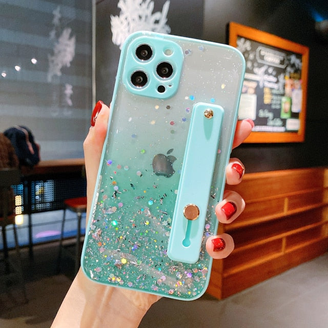 Cute Glitter + Wrist Strap iPhone Case