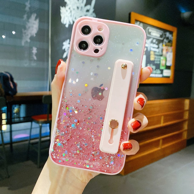 Cute Glitter + Wrist Strap iPhone Case